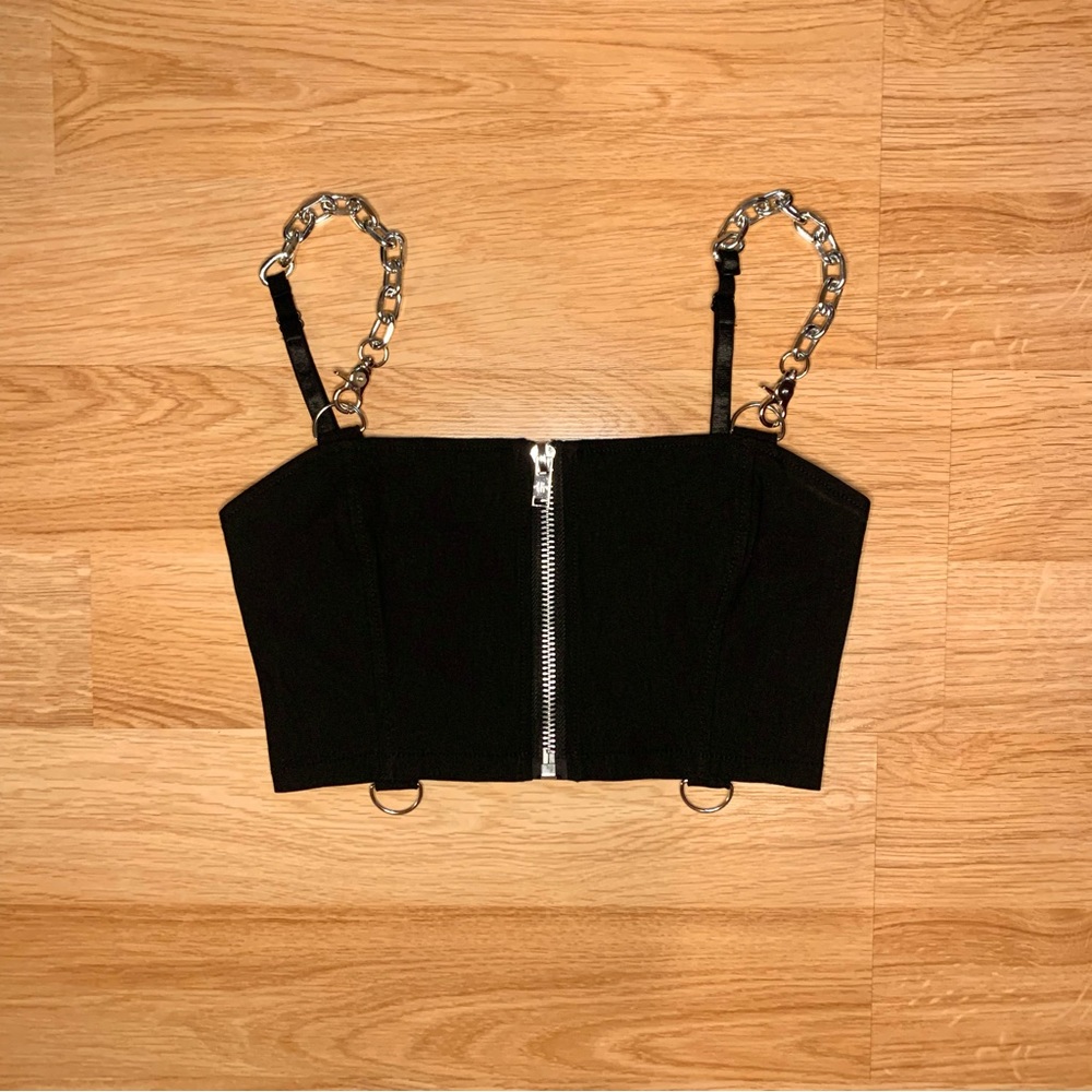 Dolls Kill Current Mood Hardware Chain Zipper Top Size XS